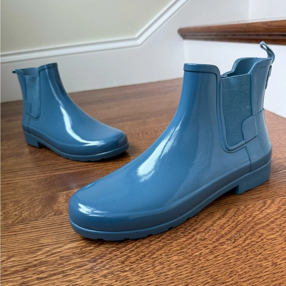 HUNTER Original Chelsea Boots Gloss Blue Rain‎ Waterproof Wellies Rainboots 9